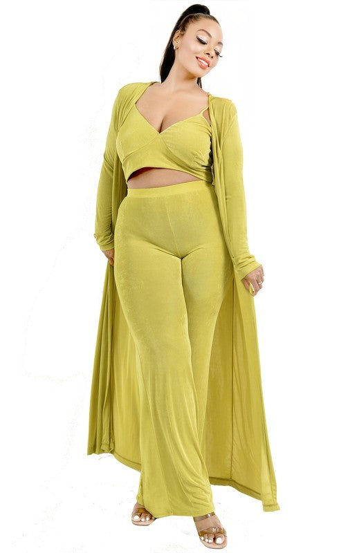 Plus Size 3-Piece Cardigan Set Lime Green Lounge Sets JT's Designer Fashion