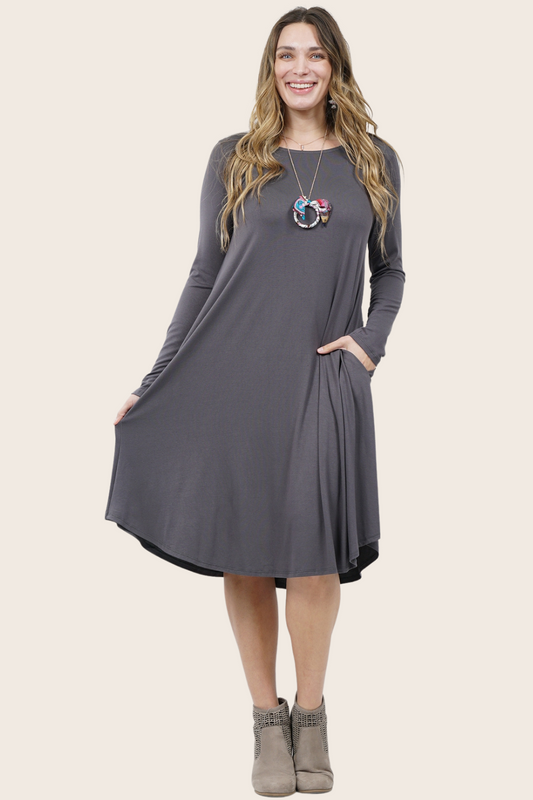 Plus Size Sexy Slinky Pocket Midi Dress Grey Plus Size Dresses JT's Designer Fashion