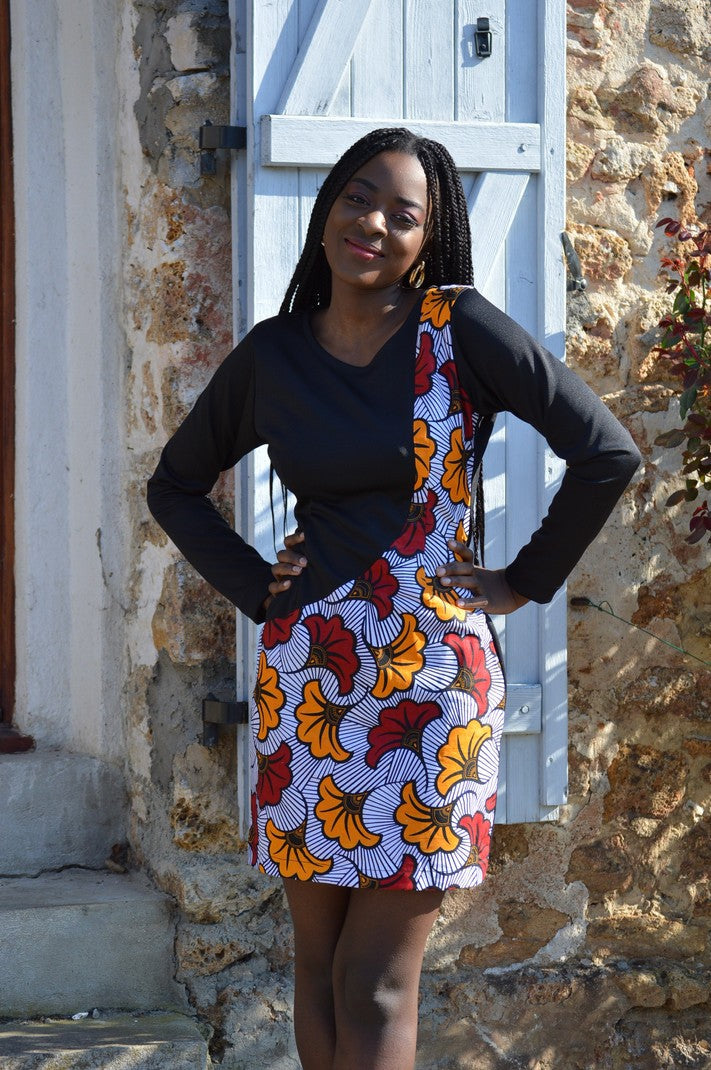 African Side-Sash Flower Mini Dress Full Sash Mini Dresses JT's Designer Fashion
