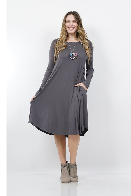 Sexy Slinky Pocket Midi Dress Grey Midi Dresses JT's Designer Fashion