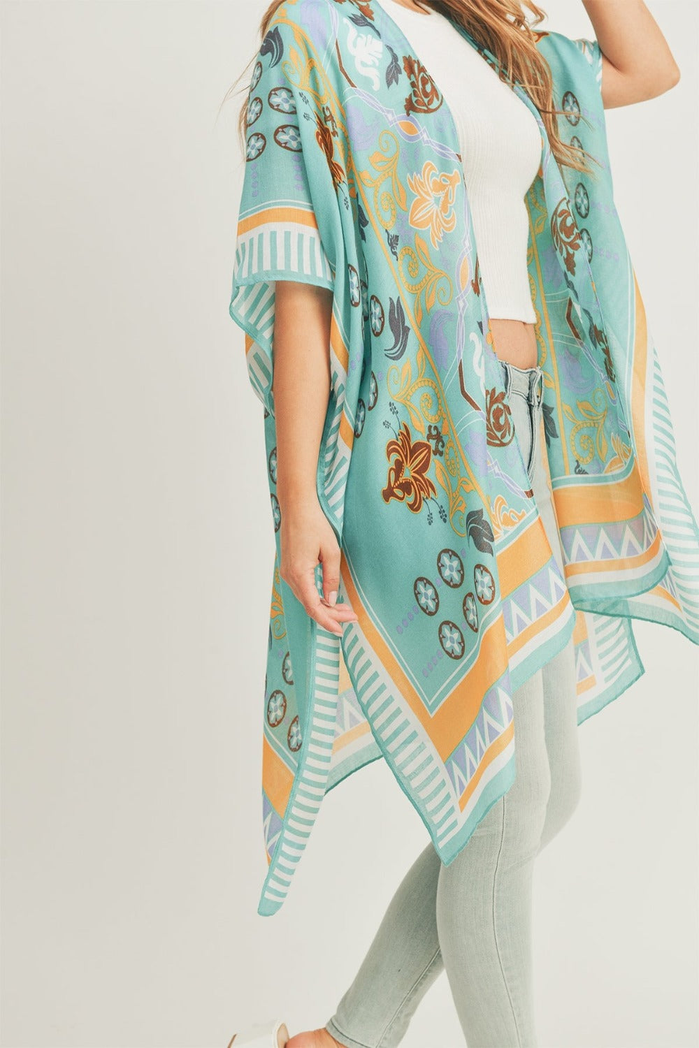 Teal & Orange Bohemian Print Kimono Kimonos JT's Designer Fashion